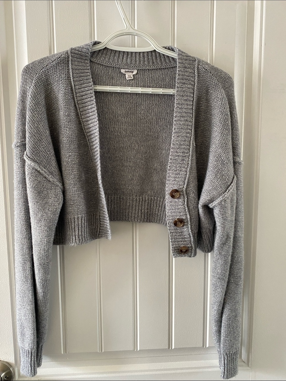 Garage Cropped Gray Button-Front Women's Cardigan